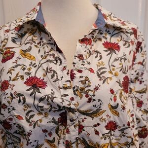 Charter Club Shirt Shop Top White Red Floral Print Flowers Relaxed Fit Size 6